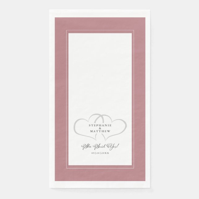 She Said Yes Wedding Engagement Elegant Dusty Rose Paper Guest Towels (Front)