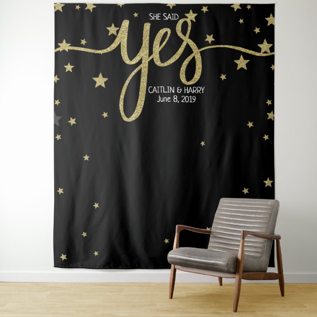 she said yes wedding photo Booth backdrop banner (In Situ)
