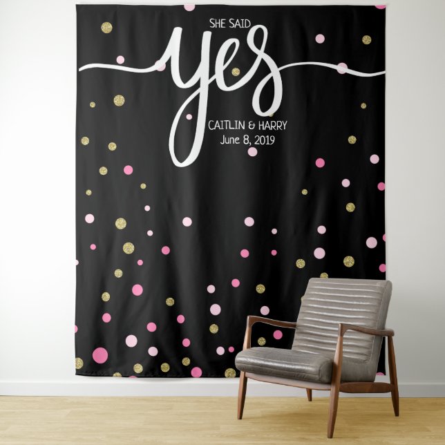 she said yes wedding photo Booth backdrop banner (In Situ)