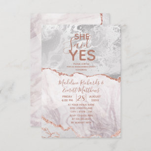 She Said Yes White & Rose Gold Engagement Party Invitation