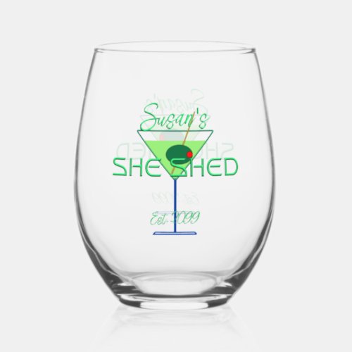 She Shed Fun Martini Drinkware Stemless Wine Glass