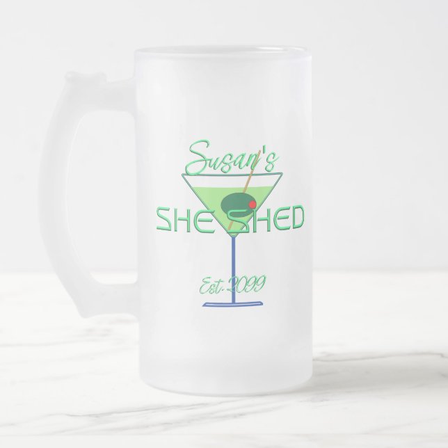 She Shed Pub Glasses Drinkware Frosted Glass Beer Mug (Left)