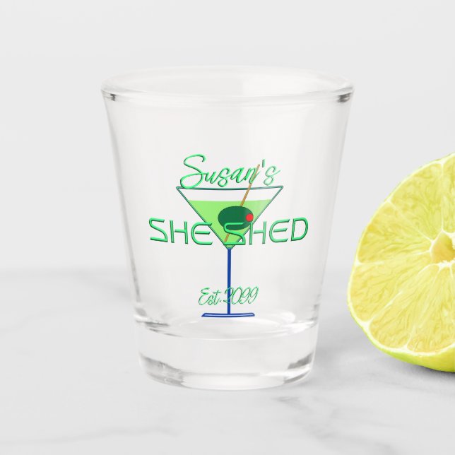 She Shed Pub Shot Glass Glasses Drinkware (Front)