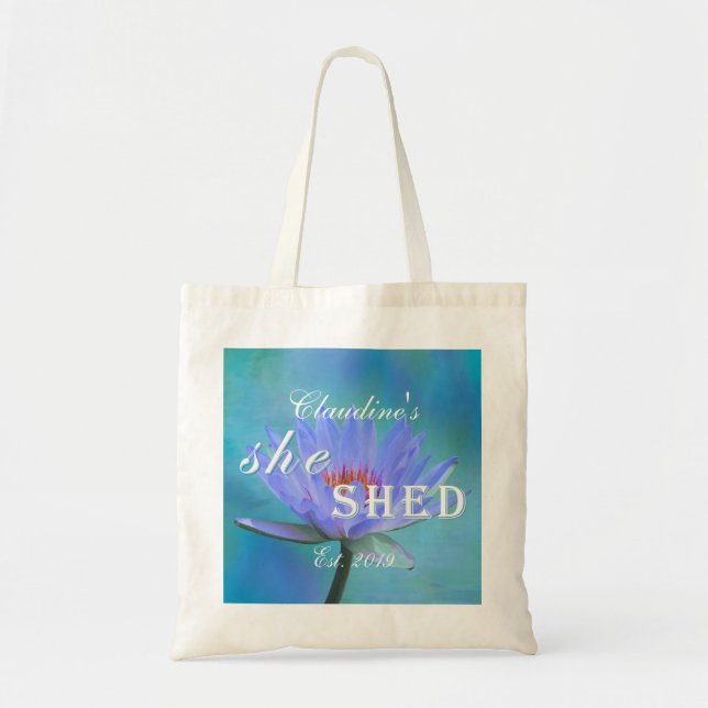 She Shed Shades of Blue Water Lily Budget Tote Bag (Front)