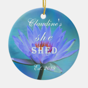 She Shed Shades of Blue Water Lily Christmas Ceramic Ornament