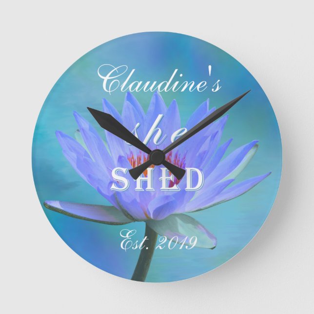 She Shed Shades of Blue Water Lily Clock (Front)
