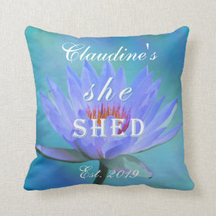 She Shed Shades of Blue Water Lily Square Throw Pillow