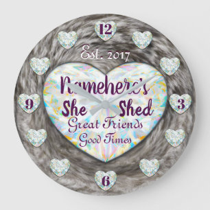 She Shed with Diamonds and Fur Clock! Large Clock
