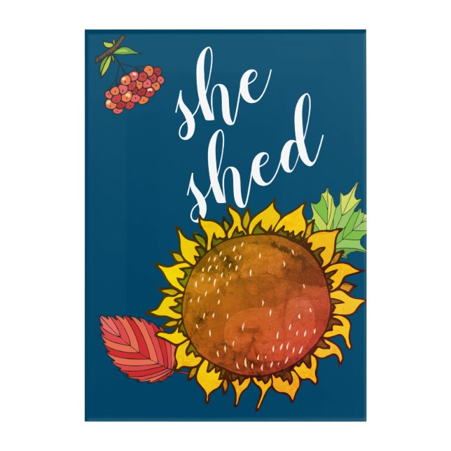"She Shed" with Giant Sunflower Acrylic Print (Front)