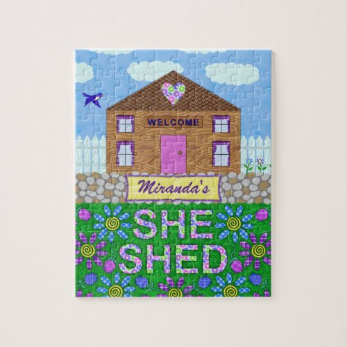 She Shed Woman Cave Garden Haven Personalized Name Jigsaw Puzzle