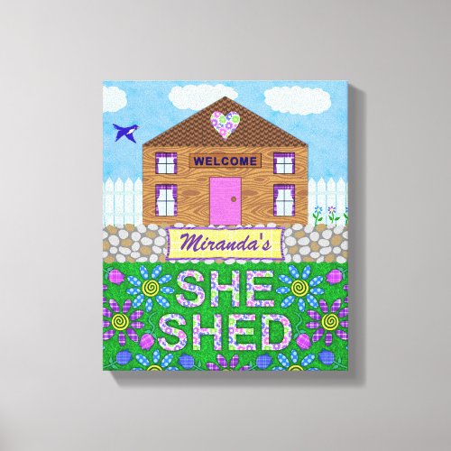 She Shed Woman Cave Garden Hut Personalized Name Canvas Print