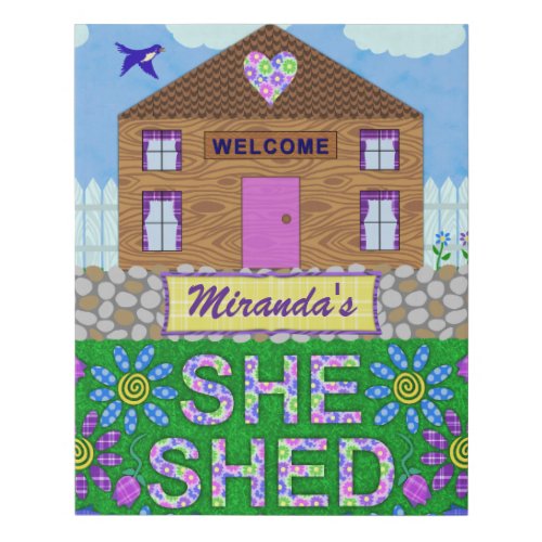 She Shed Woman Cave Garden Hut Personalized Name Faux Canvas Print