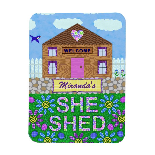 She Shed Woman Cave Garden Hut Personalized Name Magnet (Vertical)