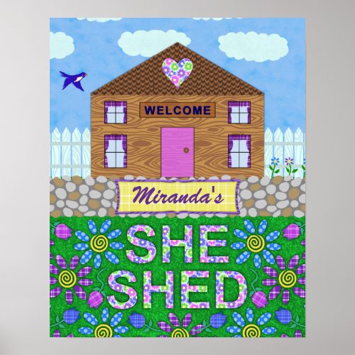 She Shed Woman Cave Garden Hut Personalized Name Poster