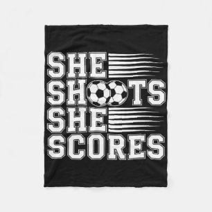 She Shoots She Scores Soccer Quote For Girls Kids Fleece Blanket