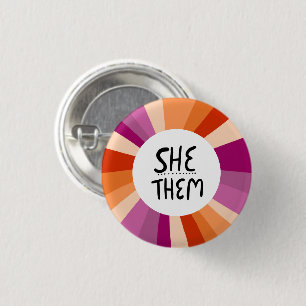 SHE/THEM Pronouns Colorful Circle Lesbian Pride Button