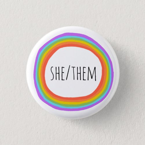 SHETHEM Pronouns Colorful Rainbow Circle Button