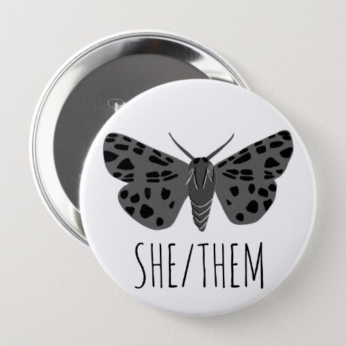 SHETHEM Pronouns Handdrawn Moth Insect Button