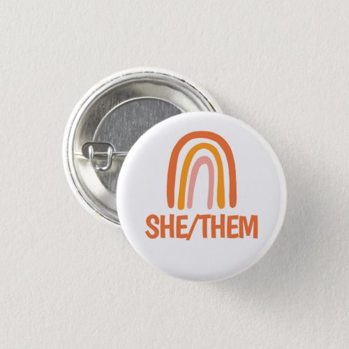 SHETHEM Pronouns Orange Pink Rainbow Button