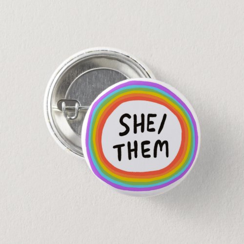 SHETHEM Pronouns Rainbow Circle Button