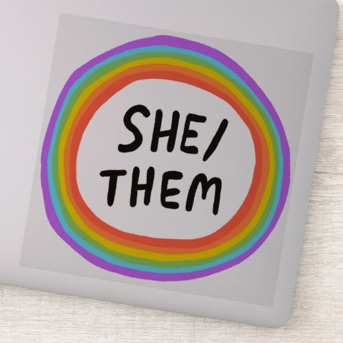 SHETHEM Pronouns Rainbow Circle  Handlettering  Sticker