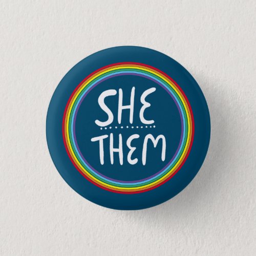 SHETHEM Pronouns Rainbow Handlettered Minimal  Bu Button