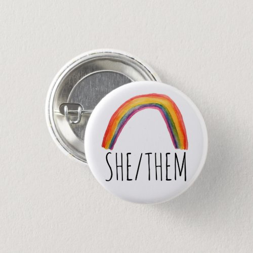 SHETHEM Pronouns Watercolor Rainbow  Button