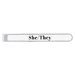 She, They Gender Pronouns Pride Lgbtq lgbt Silver Finish Tie Bar
