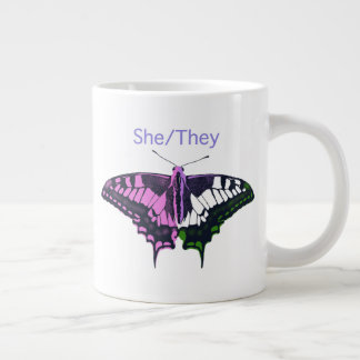 She/They Non-Binary Flag Swallowtail Butterfly Giant Coffee Mug