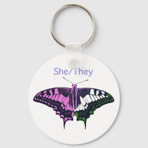 She/They Non-Binary Flag Swallowtail Butterfly Keychain