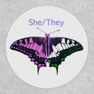 She/They Non-Binary Flag Swallowtail Butterfly Patch