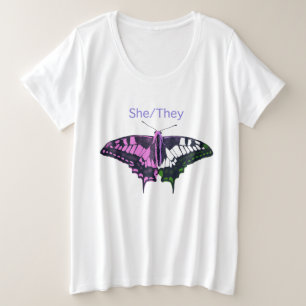 She/They Non-Binary Flag Swallowtail Butterfly Plus Size T-Shirt