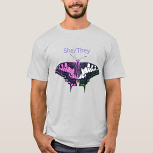 She/They Non-Binary Flag Swallowtail Butterfly T-Shirt