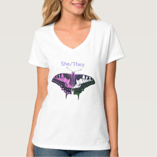 She/They Non-Binary Flag Swallowtail Butterfly T-Shirt