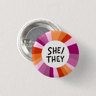 SHE/THEY Pronouns Colorful Circle Lesbian Pride Button