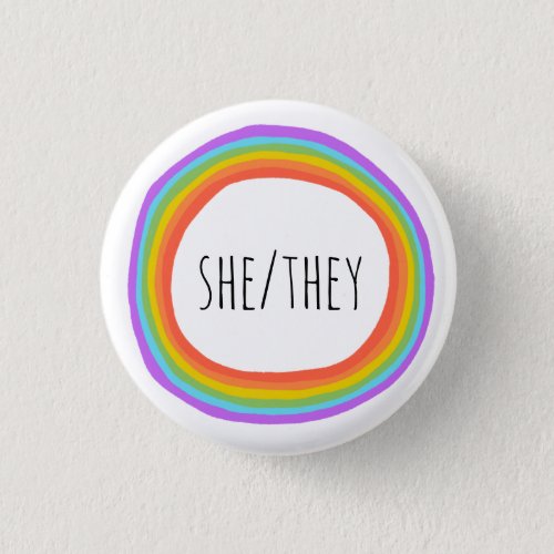 SHETHEY Pronouns Colorful Rainbow Circle  Button