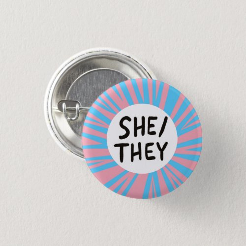 SHETHEY Pronouns Colorful Trans Flag Pink Blue Button
