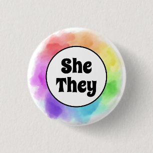 She They Pronouns in Watercolor Circle Button