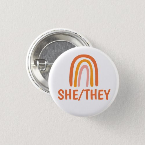SHETHEY Pronouns Orange Pink Rainbow Button