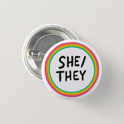 SHETHEY Pronouns Rainbow Bright Circle Rings Button