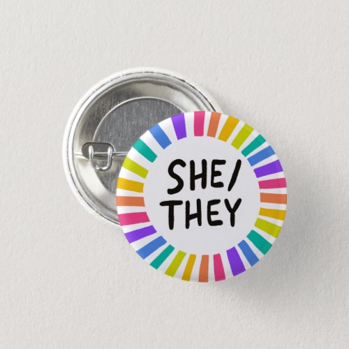 SHETHEY Pronouns Rainbow Bright Circle Rings Button