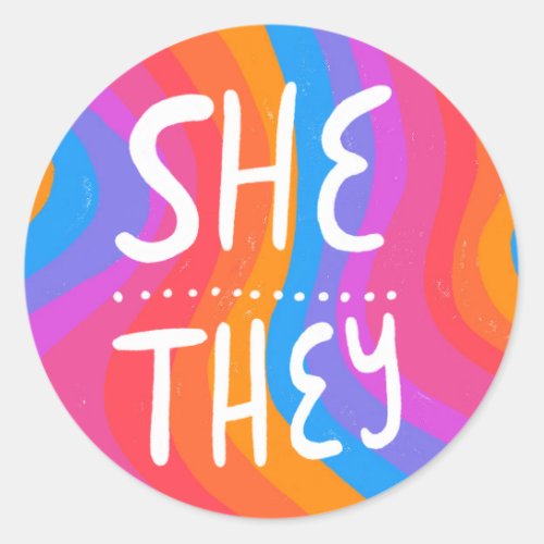 SHETHEY Pronouns Rainbow Handlettering Sheet of Classic Round Sticker