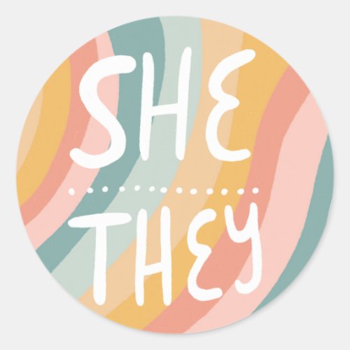 SHETHEY Pronouns Rainbow Handlettering Sheet of Classic Round Sticker
