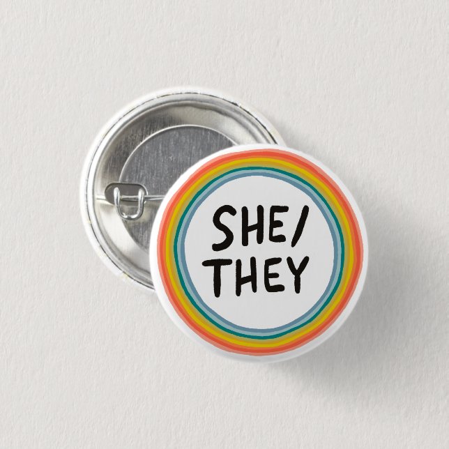 SHE/THEY Pronouns Rainbow Soft Circle Ring Button (Front & Back)