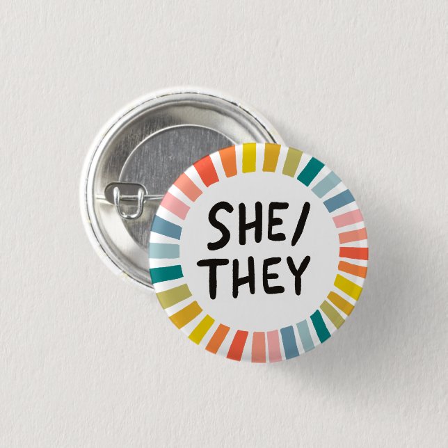 SHE/THEY Pronouns Rainbow Soft Circle Rings  Button (Front & Back)