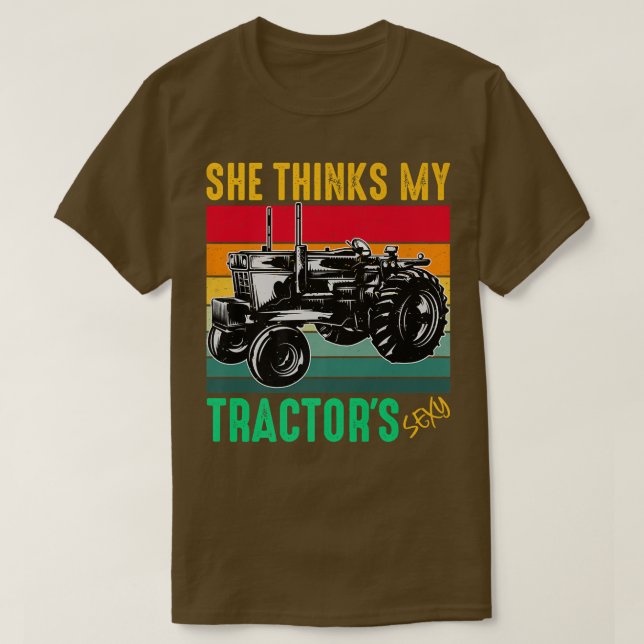 She Thinks My Tractor's Sey Funny Farmer Farming L T-Shirt (Design Front)