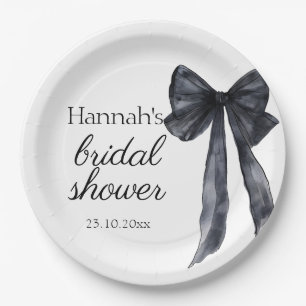 She tied the knot black bow Elegant bridal Shower Paper Plates