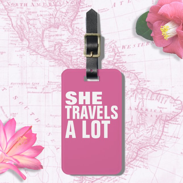 She Travels a Lot, Pink Luggage Tag (Creator Uploaded)