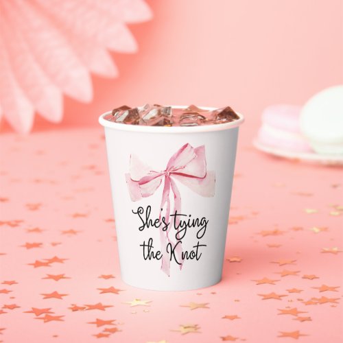 She Tying The Knot Pink Bow Bridal Shower Paper Cups