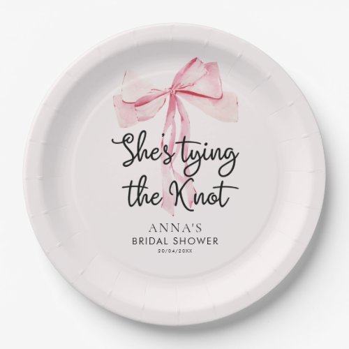 She Tying The Knot Pink Ribbon Bridal Shower Paper Plates